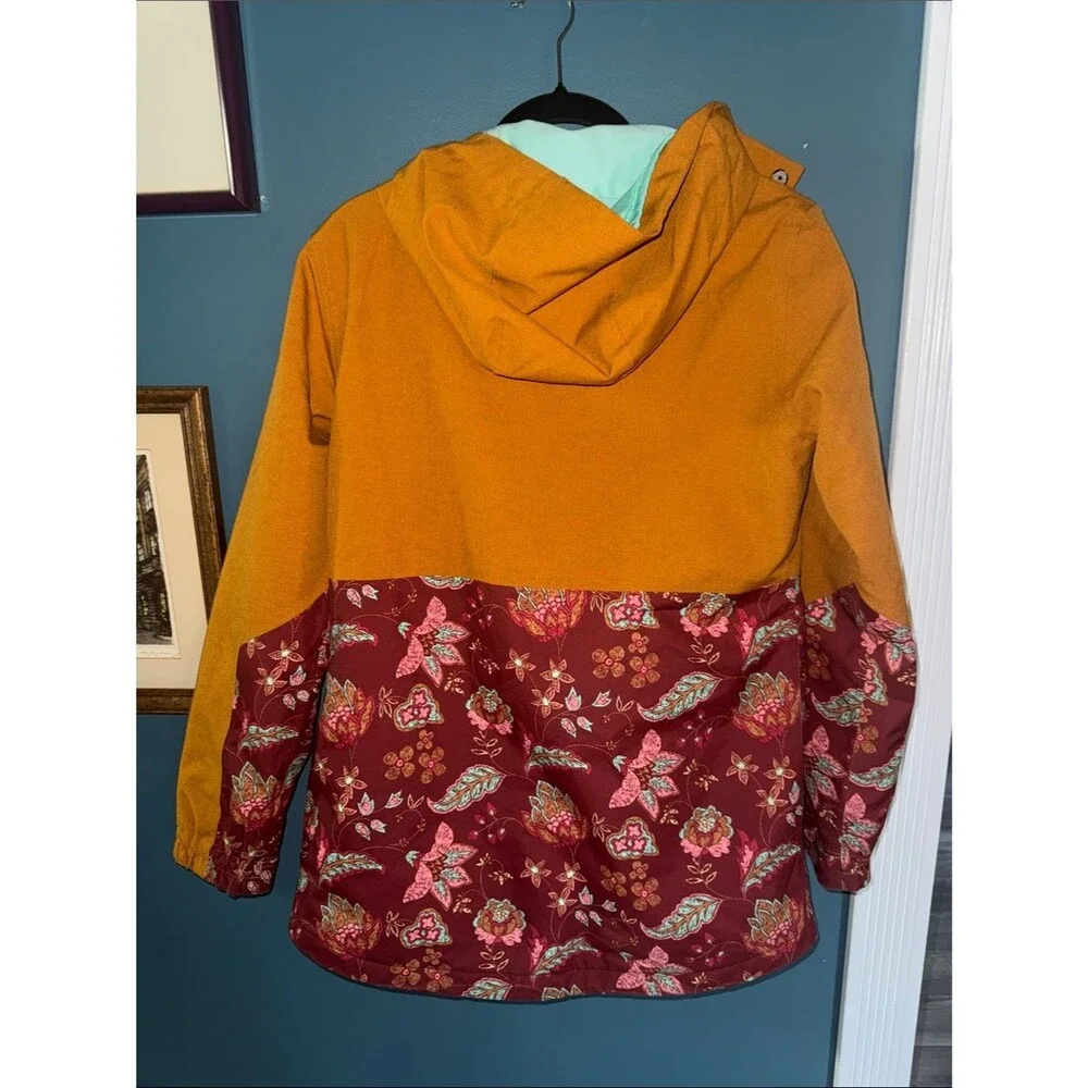 Aperture Mustard Yellow & Burgundy Floral Hooded Ski Jacket